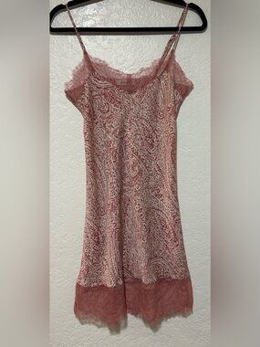 Etam Delicate Rose-Paisley Pink Lace-Trim Slip Dress
